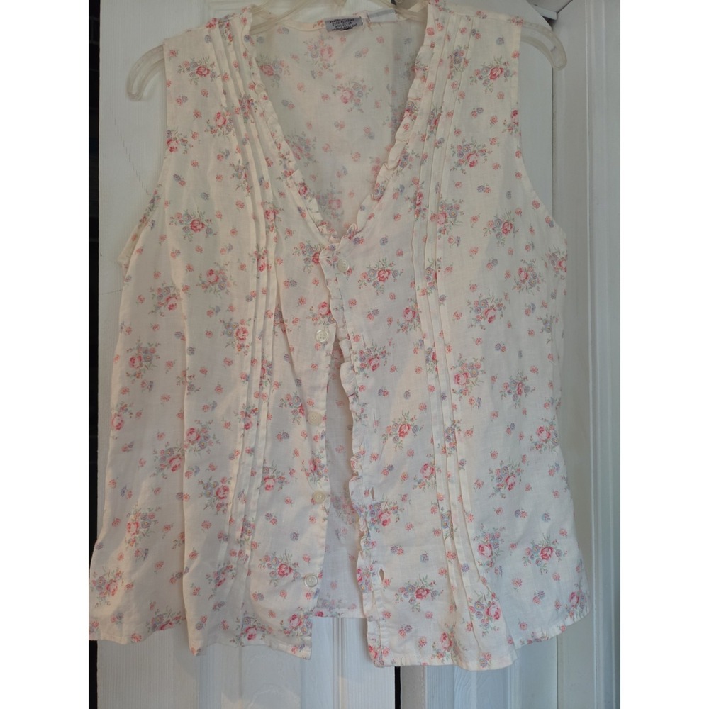CP Shades Floral Button Down Sleeveless Irish Linen Cottagecore lagenlook sz M